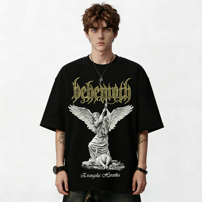 Behemoth乐队周边欧美黑金属摇滚印花纯棉男女短袖T恤宽松上衣夏