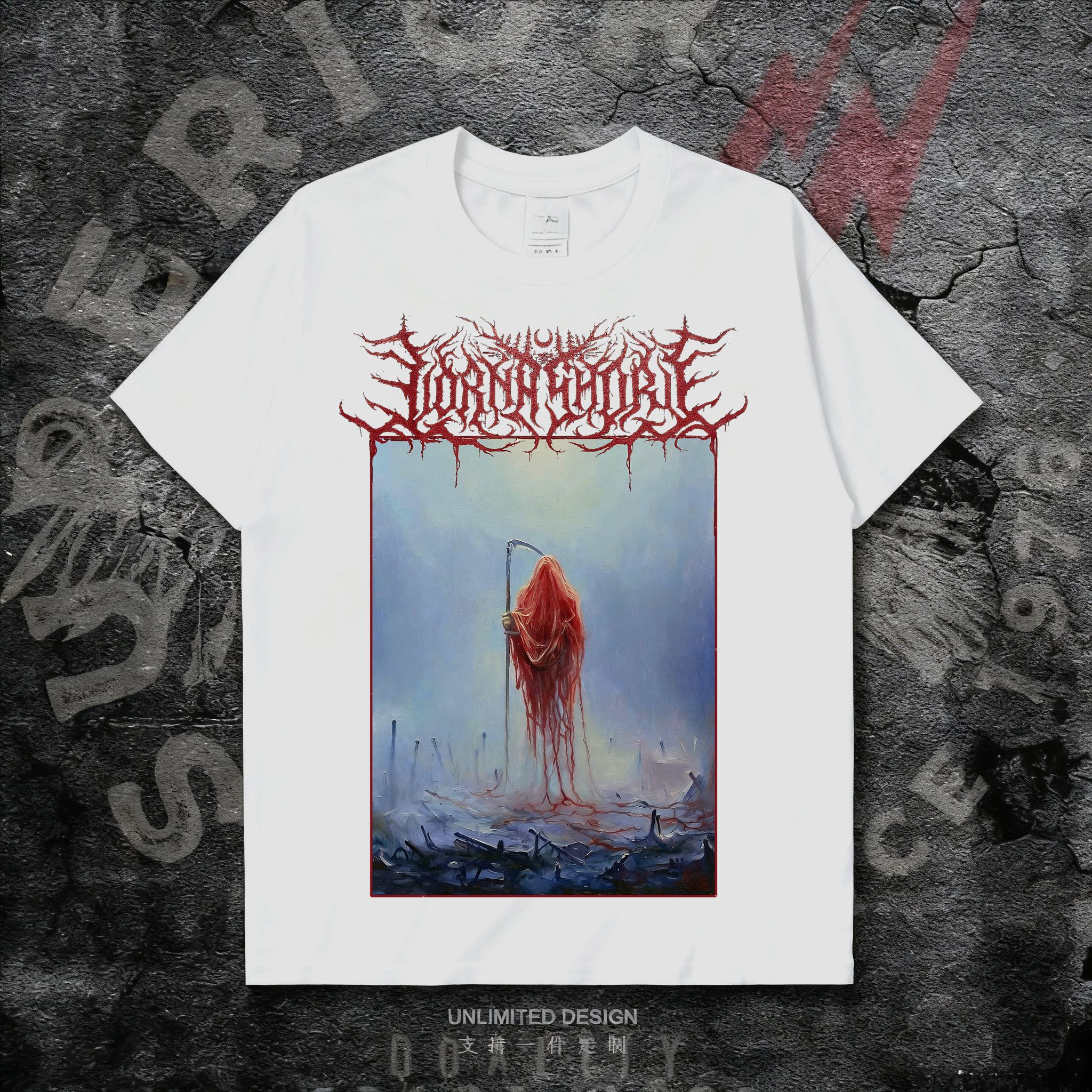 美国死核LORNA SHORE乐队朋克风死神印花短袖T恤男女纯棉上衣夏季