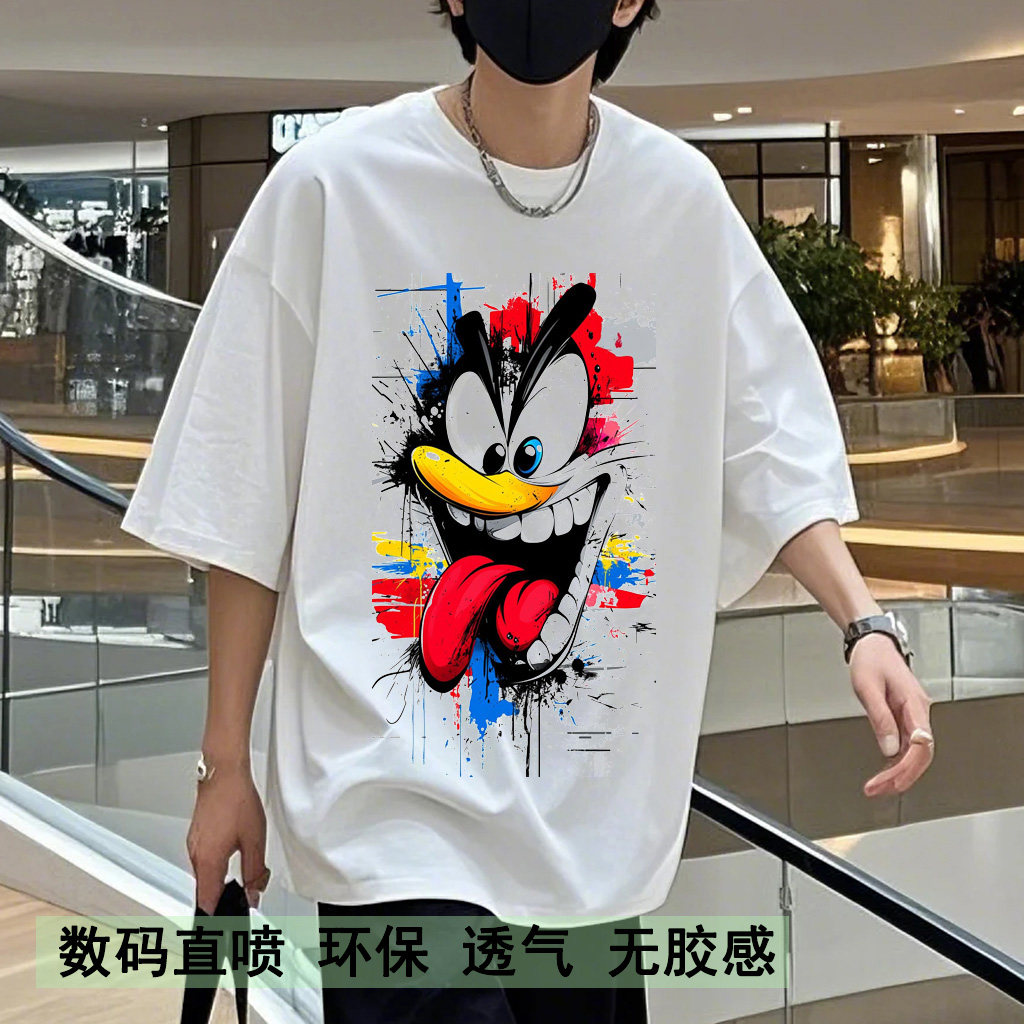 美式复古街头风动漫涂鸦印花T恤