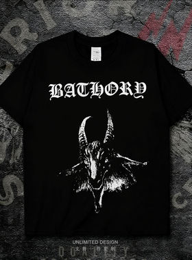 瑞典BATHORY乐队周边黑色短袖T恤暗黑摇滚印花上衣男女纯棉宽松夏