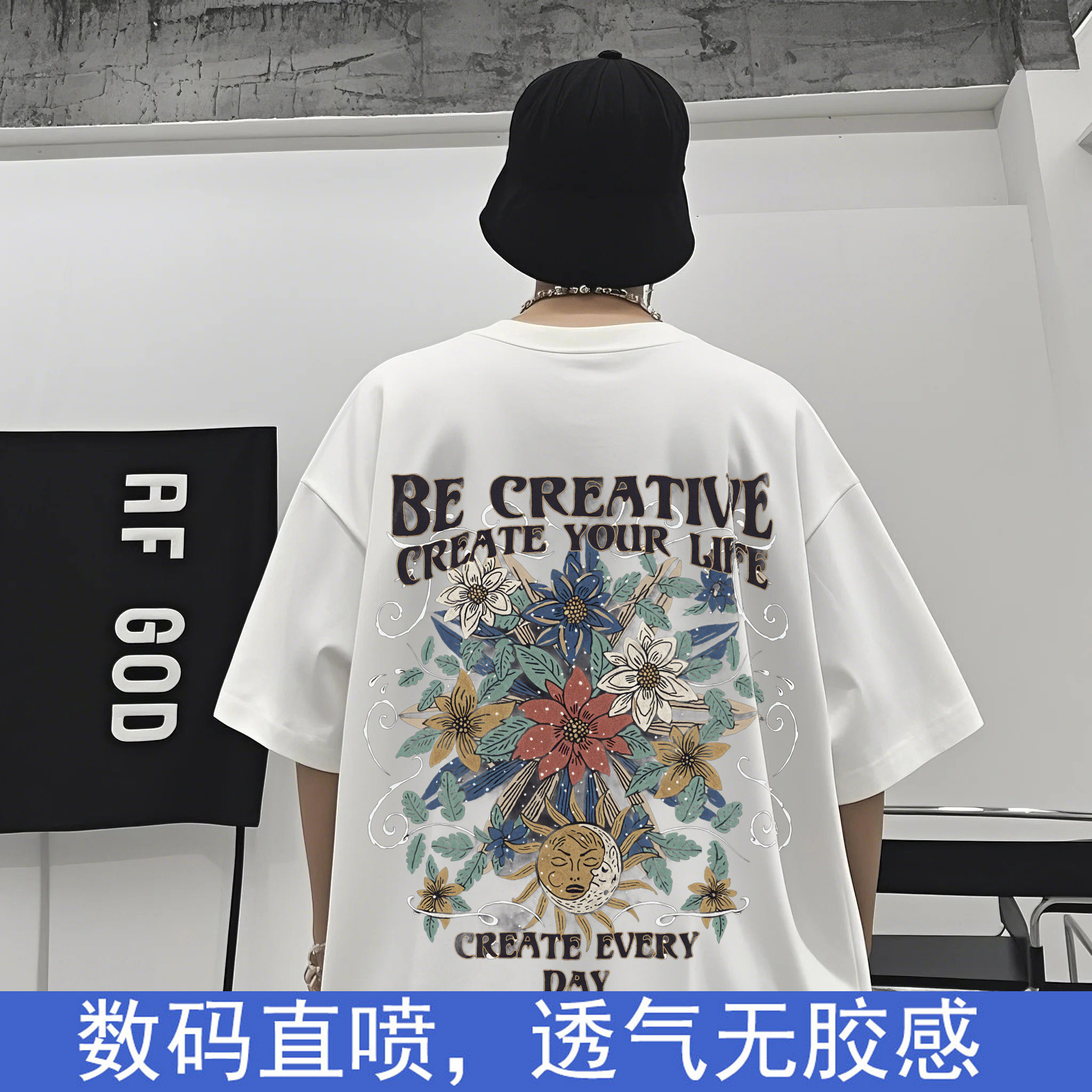 情侣美式新款数码直喷复古印花上衣百搭夏季潮流T血男女时尚痞帅