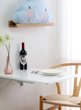 打孔折叠吧台竖版壁挂桌悬浮餐桌白色烤漆厨房小户型家用隐形挂墙