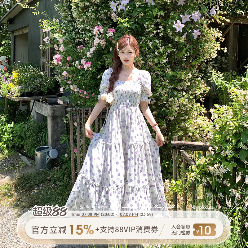 法式浪漫碎花蕾丝连衣裙