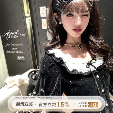 Acaine赫本小调/中长款收腰方领丝绒连衣裙女冬季法式气质裙子