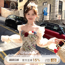 Acaine巴洛克少女/方领短款法式鱼骨长袖衬衫女夏季复古气质上衣