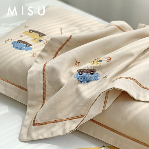 米苏100支全棉儿童刺绣磨毛枕套