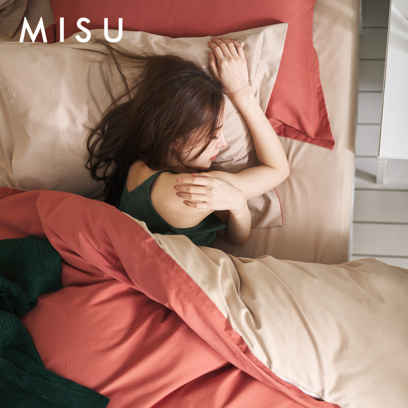 四件套全棉磨毛保暖简约双拼米苏