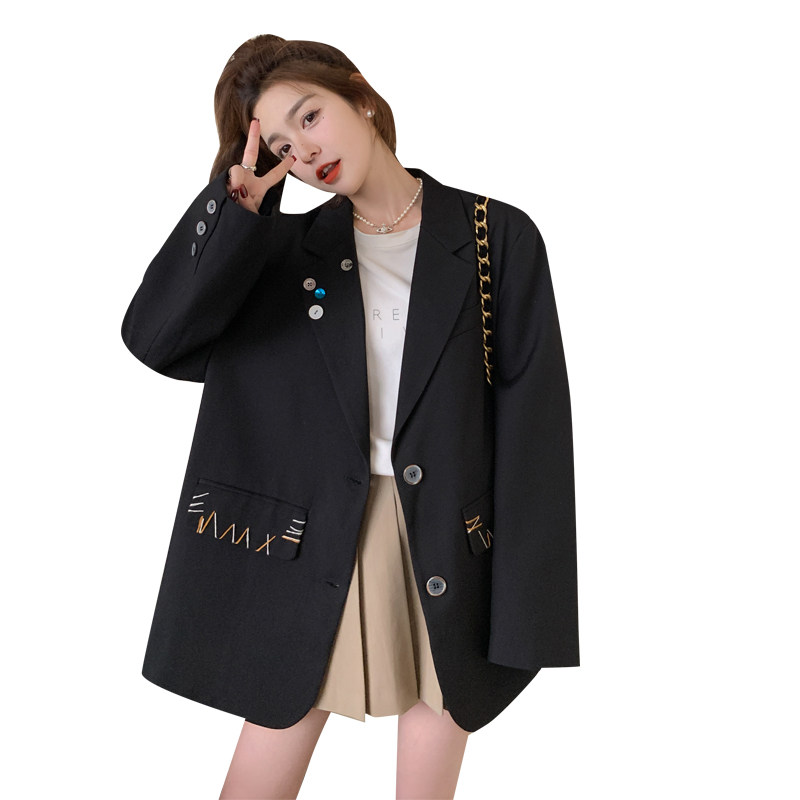 黑色感高级气质女神范西装外套女春季新款宽松刺绣休闲小西服上衣,女装,浙宝160