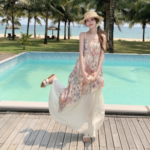 现货主推 25夏季新款度假风假两件吊带连衣裙  160-5566-125控188图片