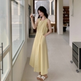 黄色温柔风背心连衣裙女2025夏新款法式高级感独特减龄显瘦a字裙，女装连衣裙，浙宝160