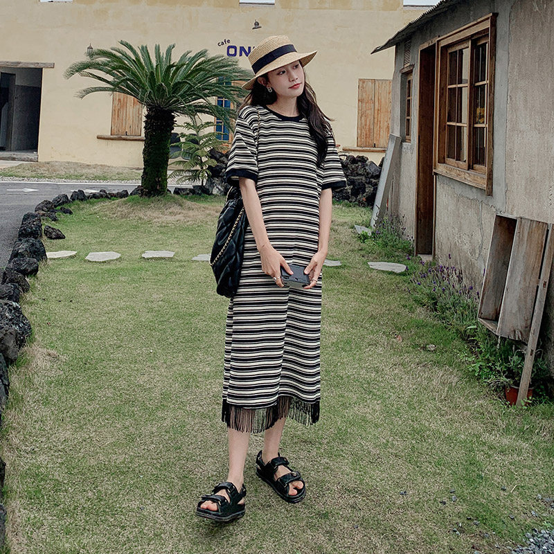 现货主推新款2024夏季条纹连衣裙160-5346-P105158，女装连衣裙，浙宝160