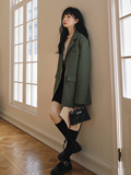 韩版绿色西装外套女早春秋2025新款高级感休闲气质垫肩宽松小西服，女装西装，浙宝160