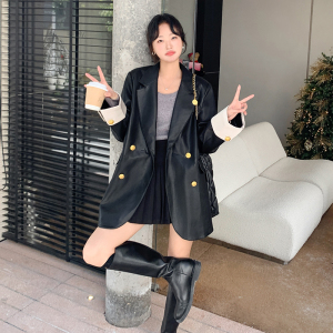 长袖春秋皮衣设计感款西服炸街时尚小西装宽松春秋气质网红短款图片