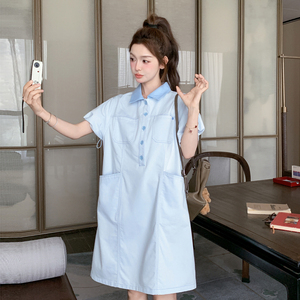 盐甜系少女感宽松连衣裙女2025初夏穿搭小个子超好看学院风衬衫裙图片