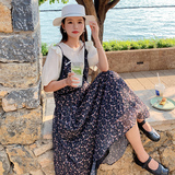 茶歇法式碎花连衣裙女两件套2025夏季新款温柔风雪纺衫吊带裙套装，女装连衣裙，浙宝160