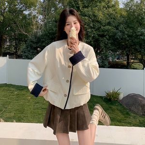 韩系穿搭撞色拼接外套女2025春季新款小个子时尚百搭休闲宽松上衣图片
