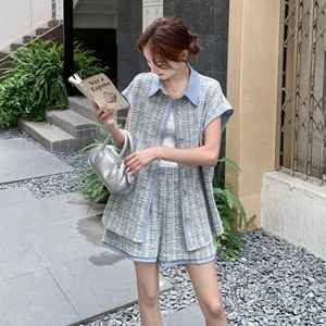蓝色小香风衬衫短裤套装女夏2025新款两件套高级感轻熟风大方得体图片