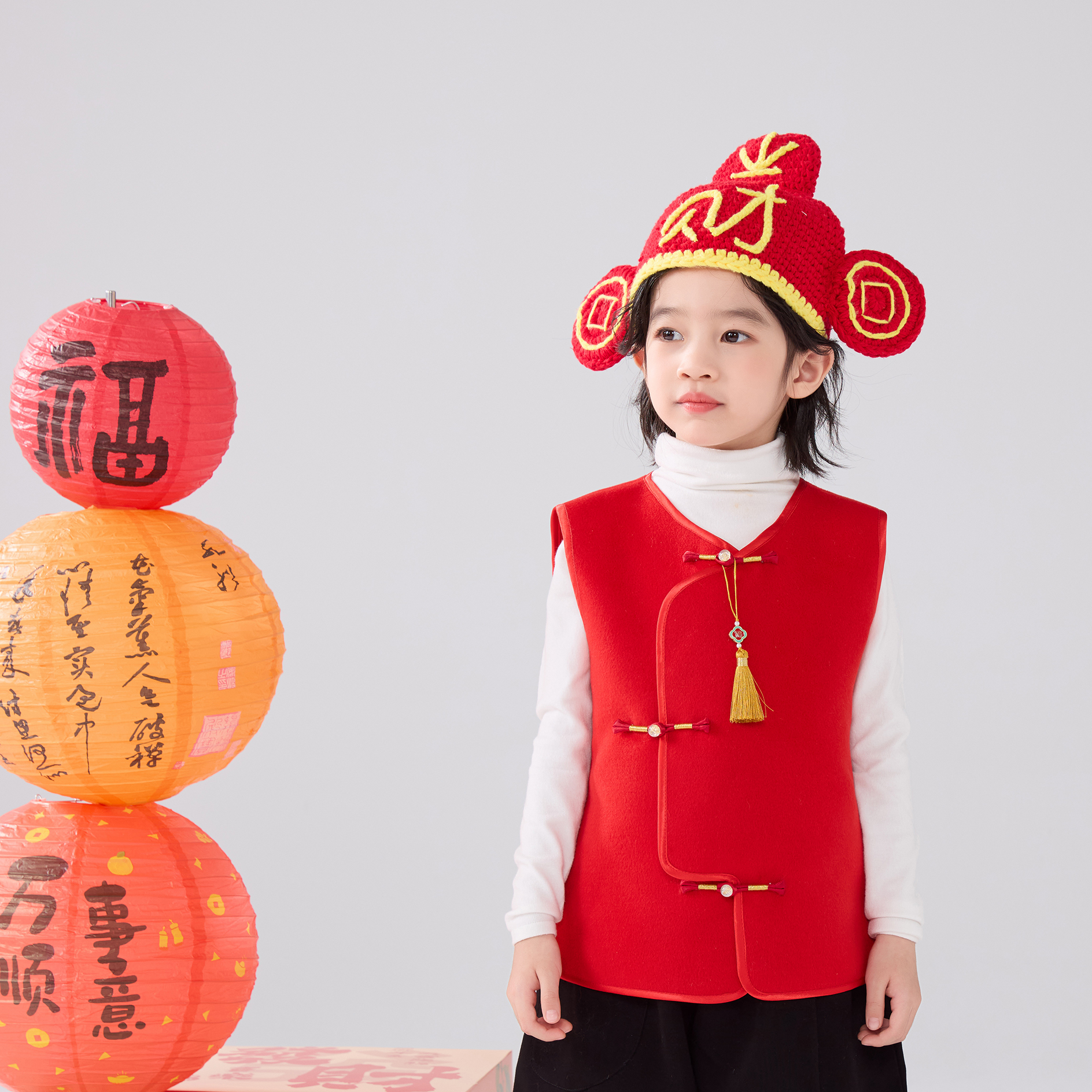 2025新年喜庆红儿童马甲中式国风