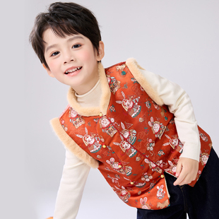 兴业堂·26秋冬新款|绒内衬儿童古风男童中式拜年马甲汉服演出服