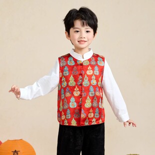 兴业堂|五彩福禄甲·全人丝国风马甲高品质中式新年红礼服男女童