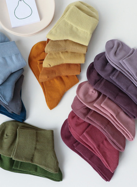 23色入 基础短筒纯色袜子女牛油果绿色紫色糖果色中筒袜