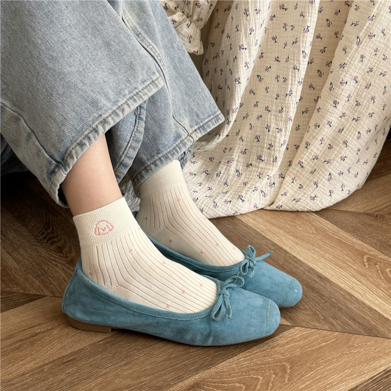 星球小狗 | 刺绣小狗头袜子女夏季小波点无骨吸汗透气休闲短筒袜