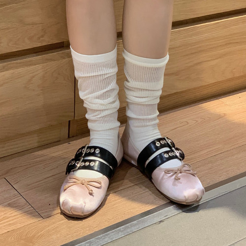奶白色微透纯棉芭蕾miu风袜子