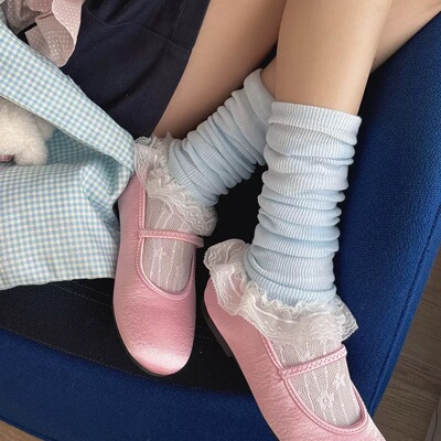 春夏季jk袜套女甜美miu风小腿袜蕾丝花边堆堆袜