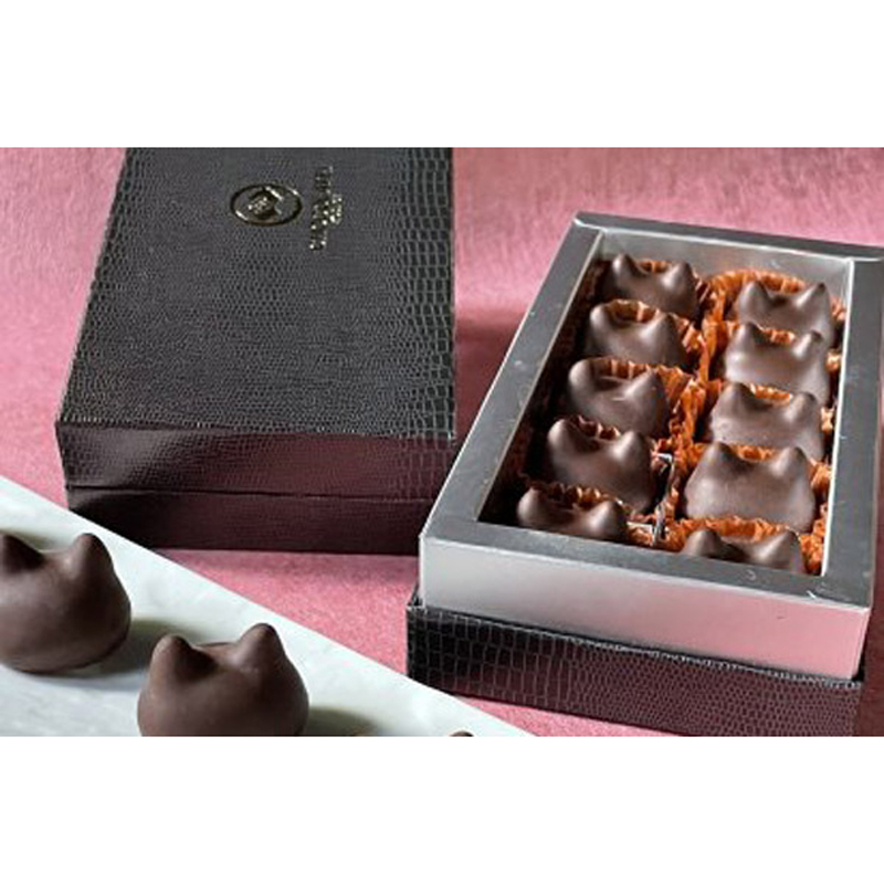 日本 冬季限定 杏仁酱甘纳许黑巧脆皮猫猫头巧克力 盒装 10枚