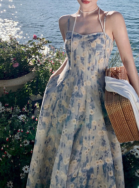 桔梗法式碎花连衣裙女夏设计感小众莫奈油画裙可盐可甜雏菊茶歇裙