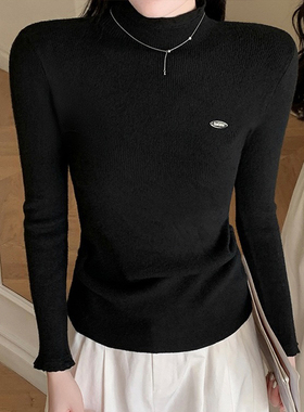 蕾丝半高领针织衫女秋冬新款木耳边内搭毛衣百搭修身上衣打底衫