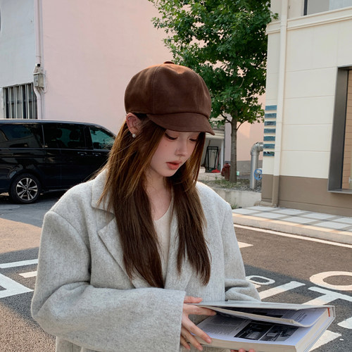 羊皮鸭舌帽复古女士复古英伦风