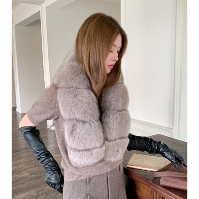 冬日氛围整皮狐狸毛蓝狐围脖女2025新款长短皮草围巾真毛毛可调节