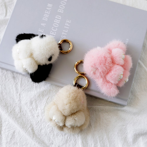 迷你版水貂毛装死兔小号萌萌兔皮草小兔子饰品包包钥匙扣挂件