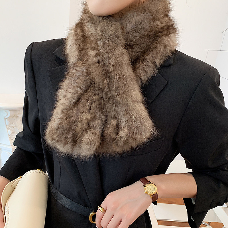 交叉加厚韩版水貂毛皮草保暖围巾