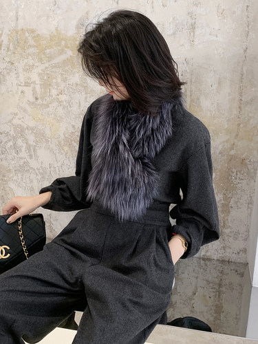 狐狸毛皮草围巾女冬整开条编制