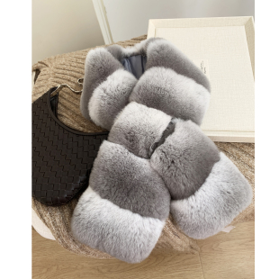 “青紫蓝龙猫色”温暖安哥拉獭兔毛交叠式柔软围巾毛绒皮草围脖女