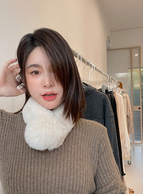 甜美真獭兔毛围巾女式皮草球球