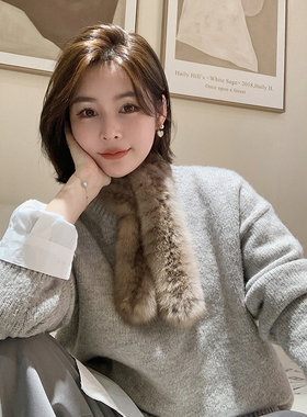 凹造型ins风紫貂毛入门级小围巾真皮毛毛皮草小围脖窄版小领巾