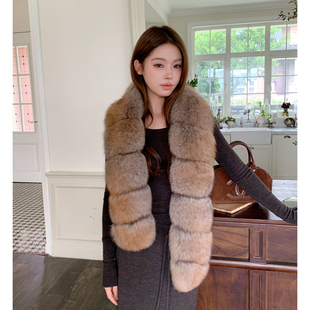 【时髦单品】高级感定染狐狸毛围巾女秋2025新款蓝狐长款皮草披肩