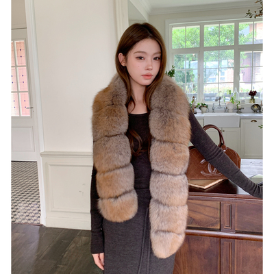 【时髦单品】高级感定染狐狸毛围巾女秋2025新款蓝狐长款皮草披肩