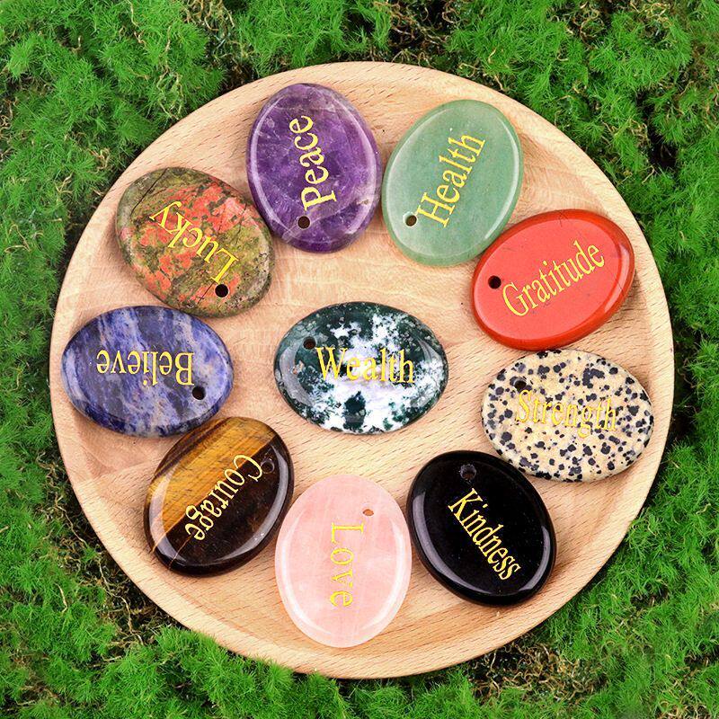 2030-天然水晶半宝石力量石刻字打孔预言鼓励石玛瑙多种跨境热卖