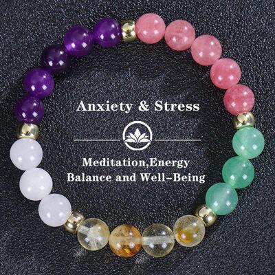 时尚草莓晶绿东陵水晶手链天然石串珠黄水晶手链Anxiety Stress