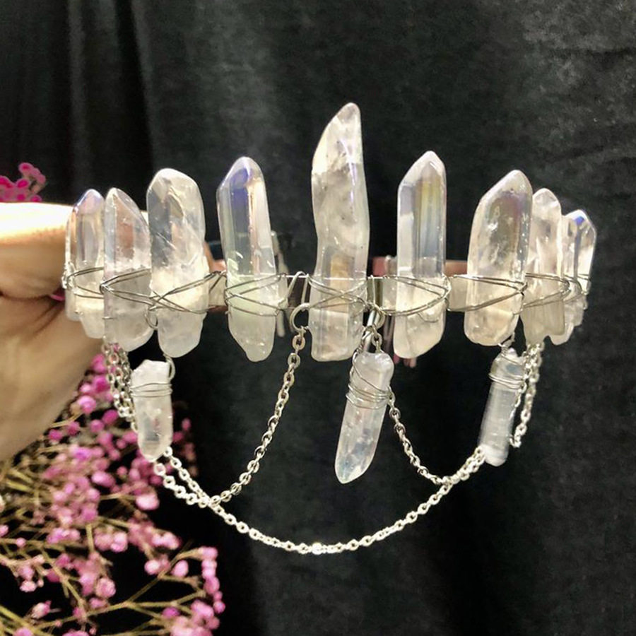 纯手工天然水晶发箍带链条