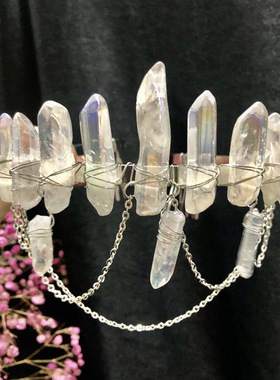 纯手工天然水晶发箍带链条