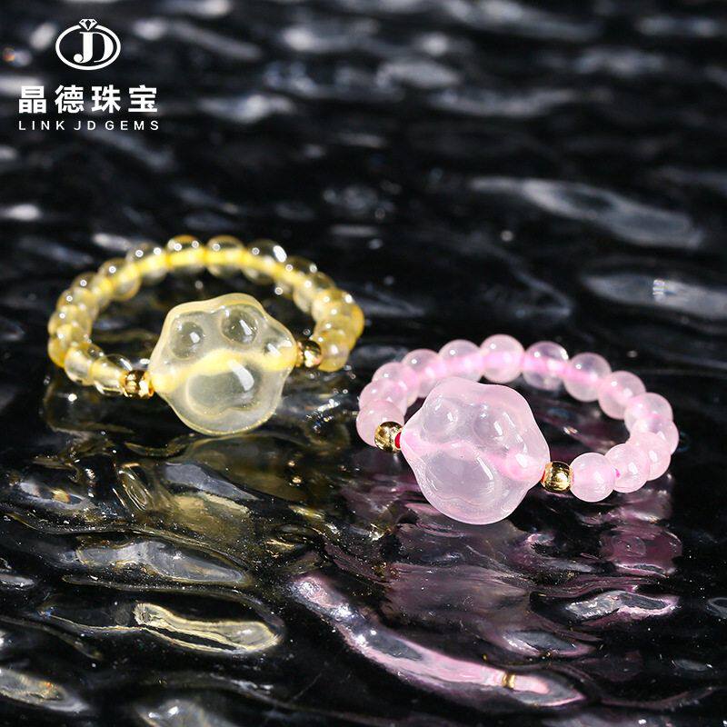 晶德珠宝 天然水晶猫爪戒圈diy配饰时尚戒指百塔指环饰品工厂精品