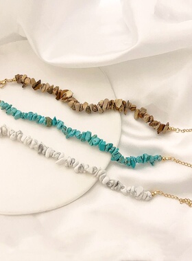 欧美热卖爆款绿色不规则松石天然石创意手串不锈钢镀18K金手链