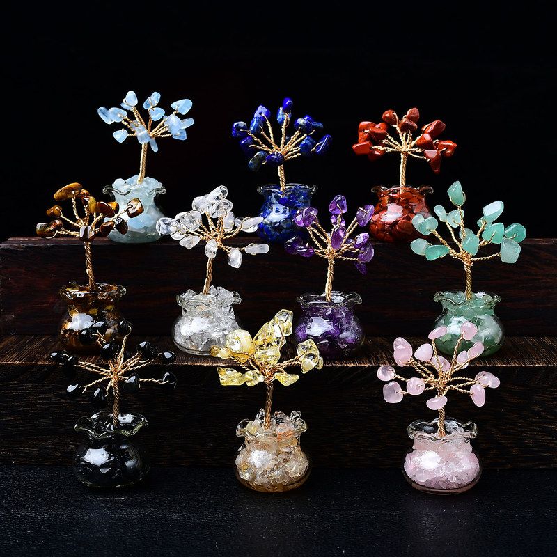 礼物发财树摆件装饰品小摆件天然转运原石办公室招财摇钱水晶创意