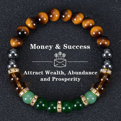 欧美Money饰品 虎眼石Success天然手串石跨境财富水晶手链专供黄