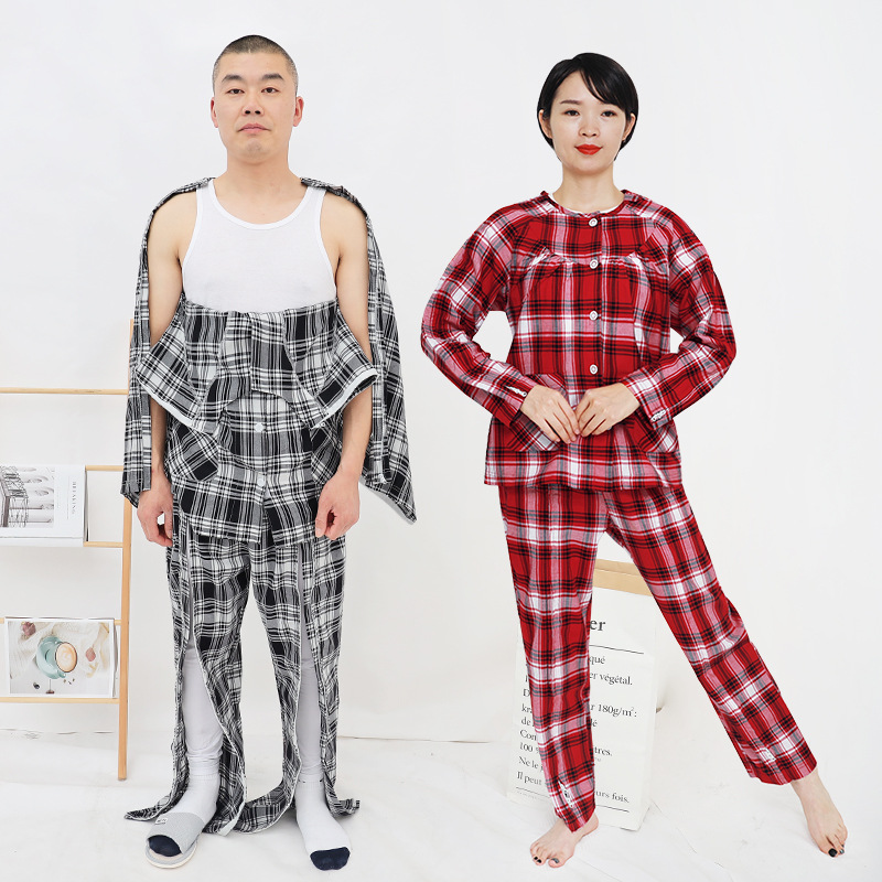 春夏男女全棉易穿易脱病号服 卧床老人 腿脚不便人用一片式护理服